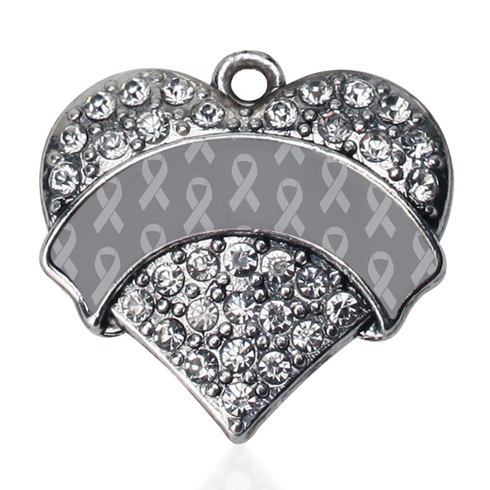 Gray Ribbon Support  Pave Heart Charm