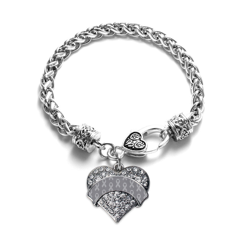 Gray Ribbon Support  Pave Heart Charm