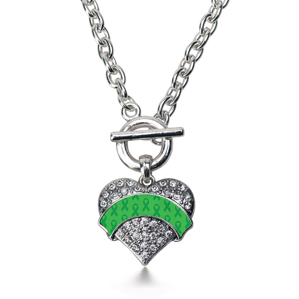 Green Ribbon Support  Pave Heart Charm
