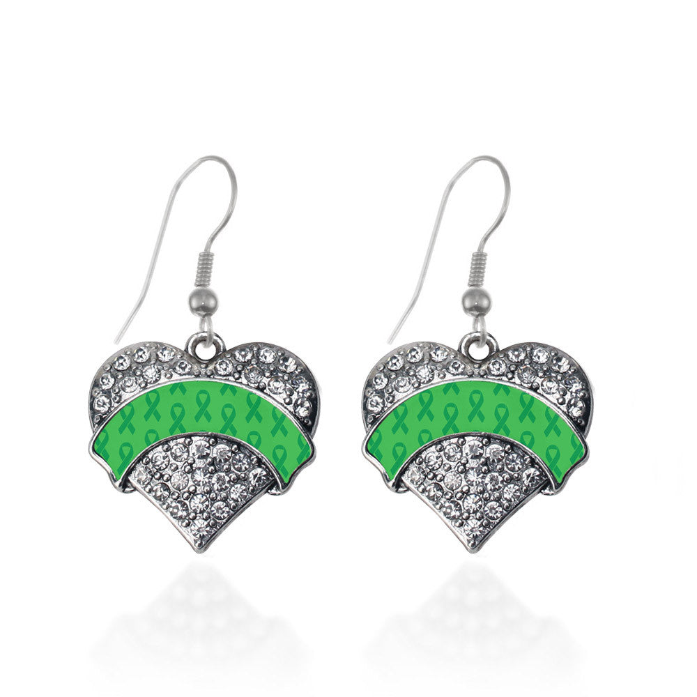 Green Ribbon Support  Pave Heart Charm