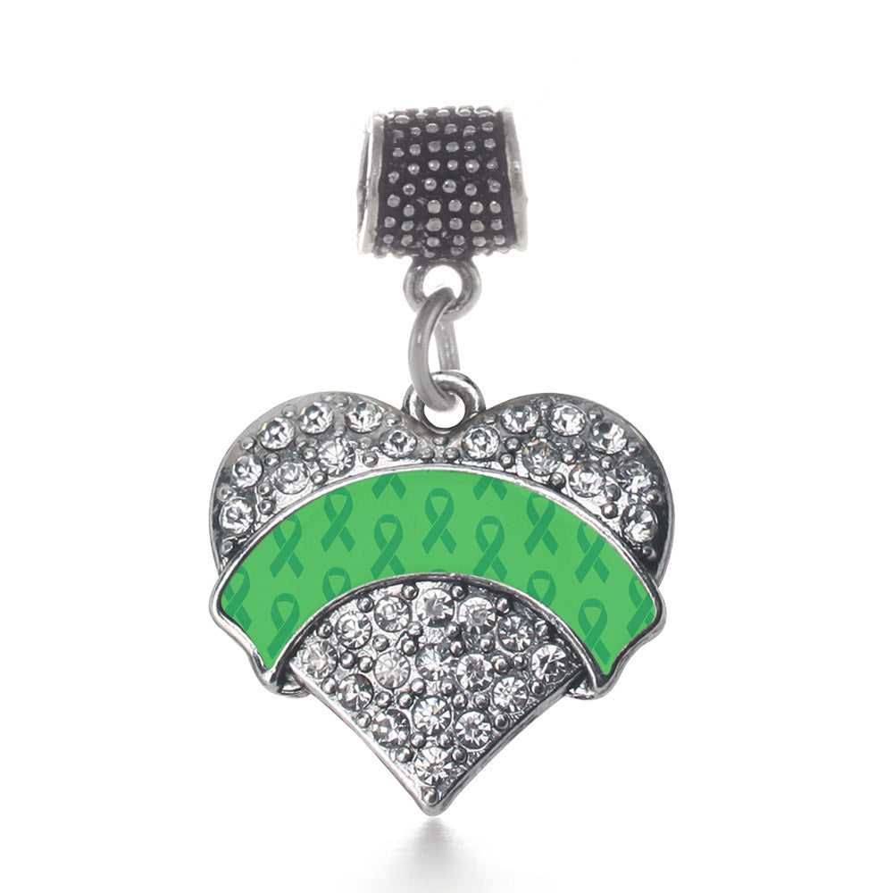 Green Ribbon Support  Pave Heart Charm