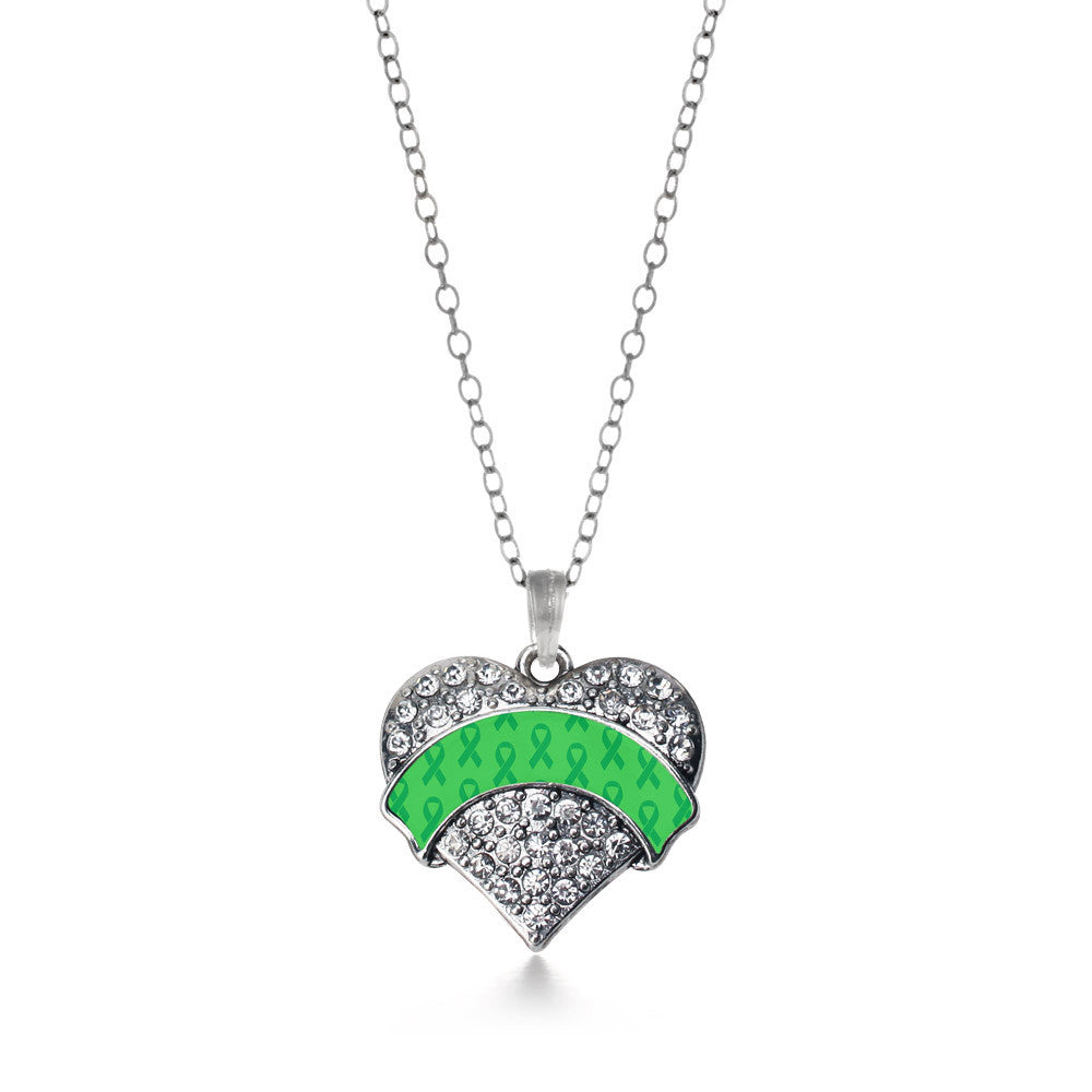 Green Ribbon Support  Pave Heart Charm