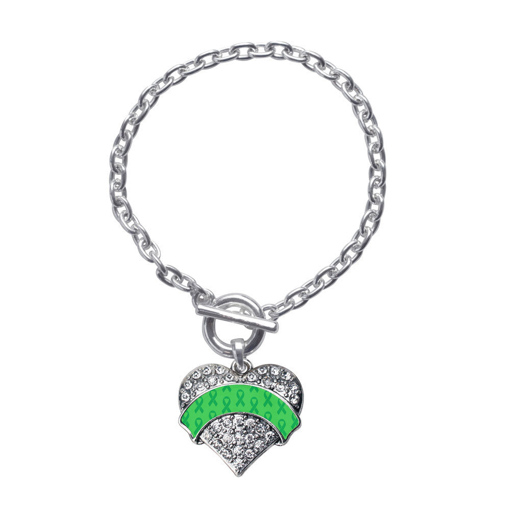 Green Ribbon Support  Pave Heart Charm