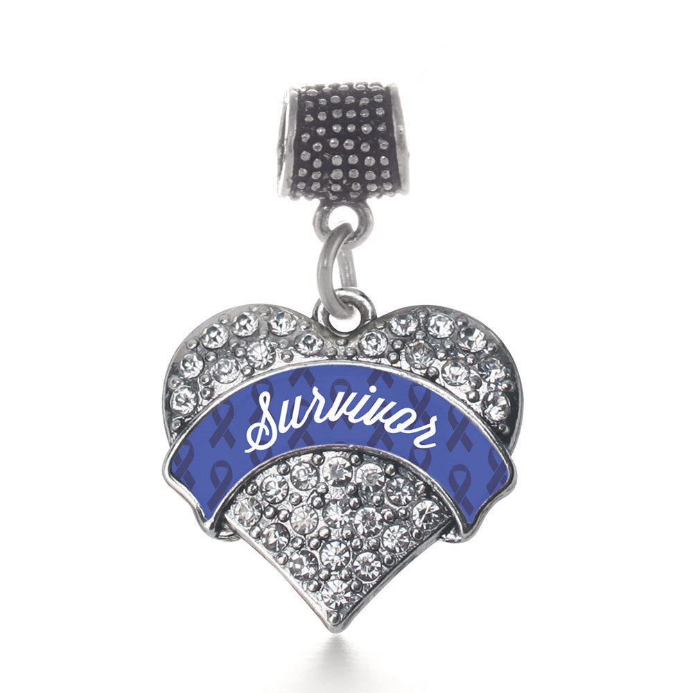 Blue Survivor  Pave Heart Charm