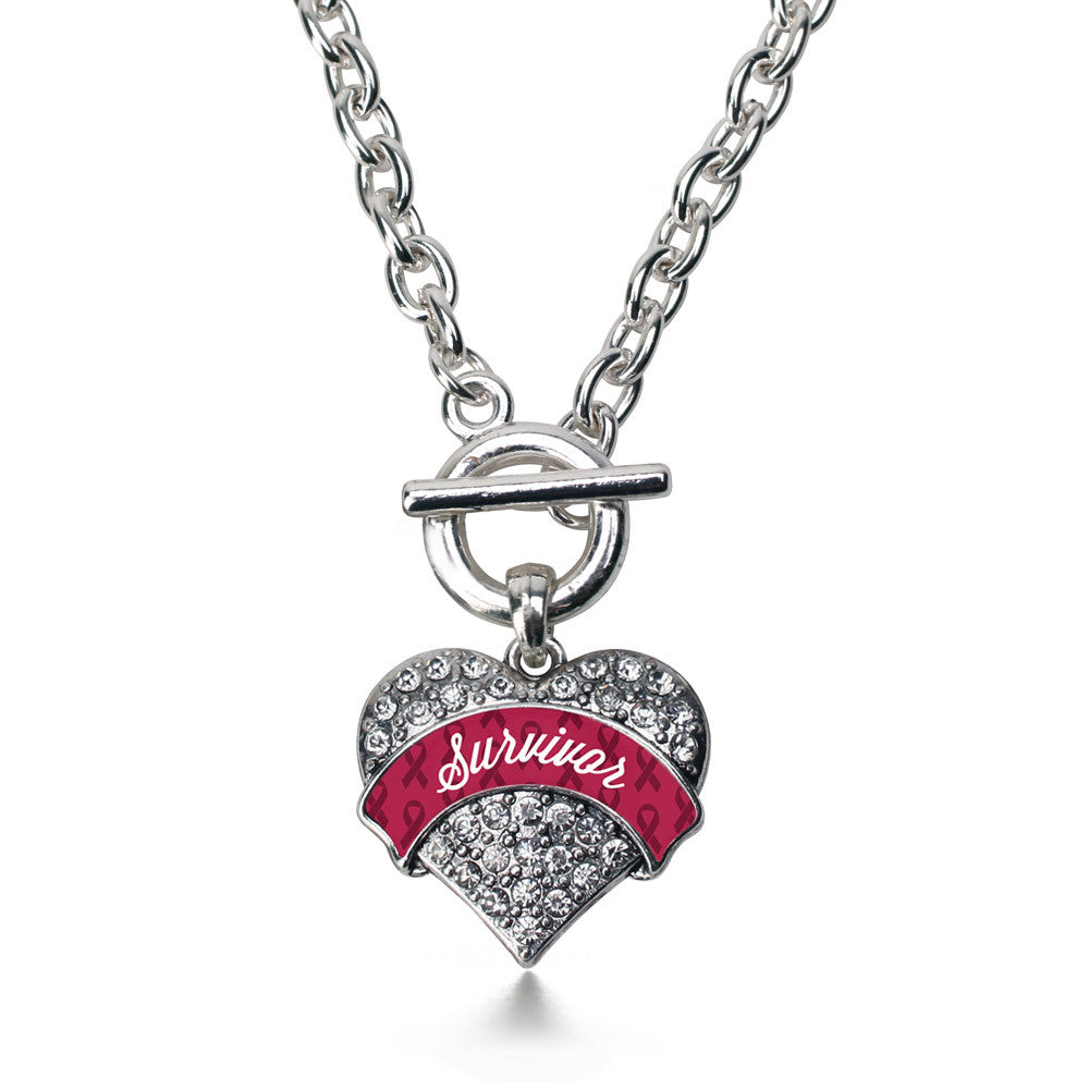 Burgundy Survivor Pave Heart Charm
