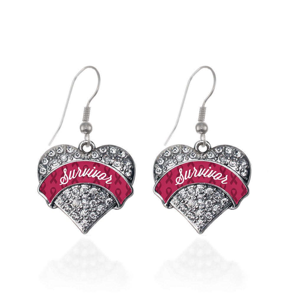 Burgundy Survivor Pave Heart Charm