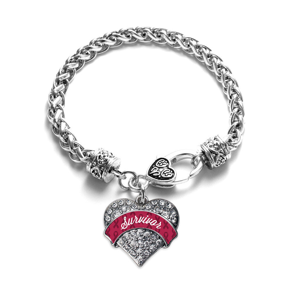 Burgundy Survivor Pave Heart Charm