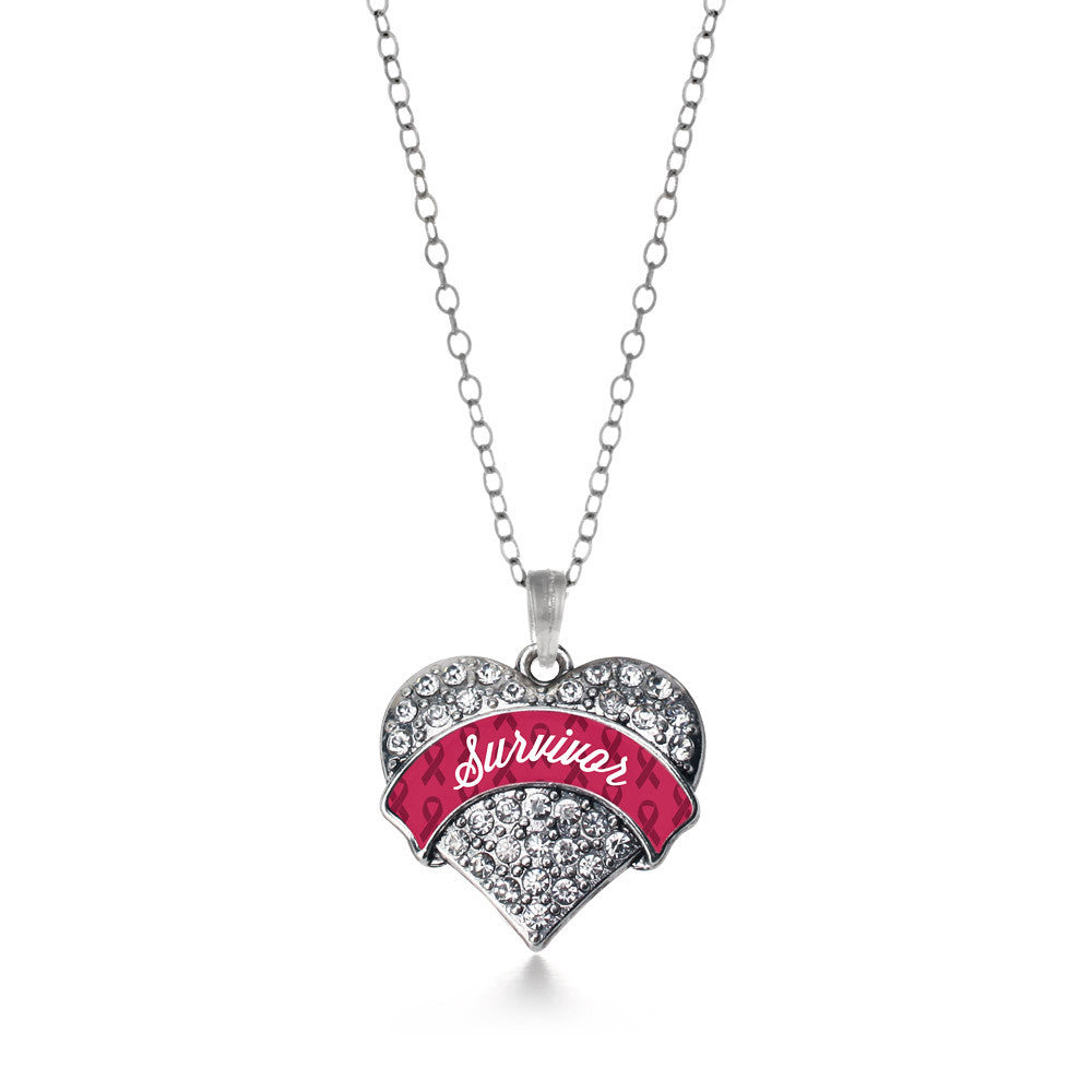 Burgundy Survivor Pave Heart Charm