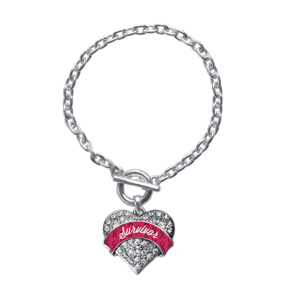 Burgundy Survivor Pave Heart Charm