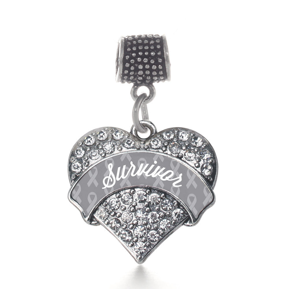 Gray Survivor  Pave Heart Charm