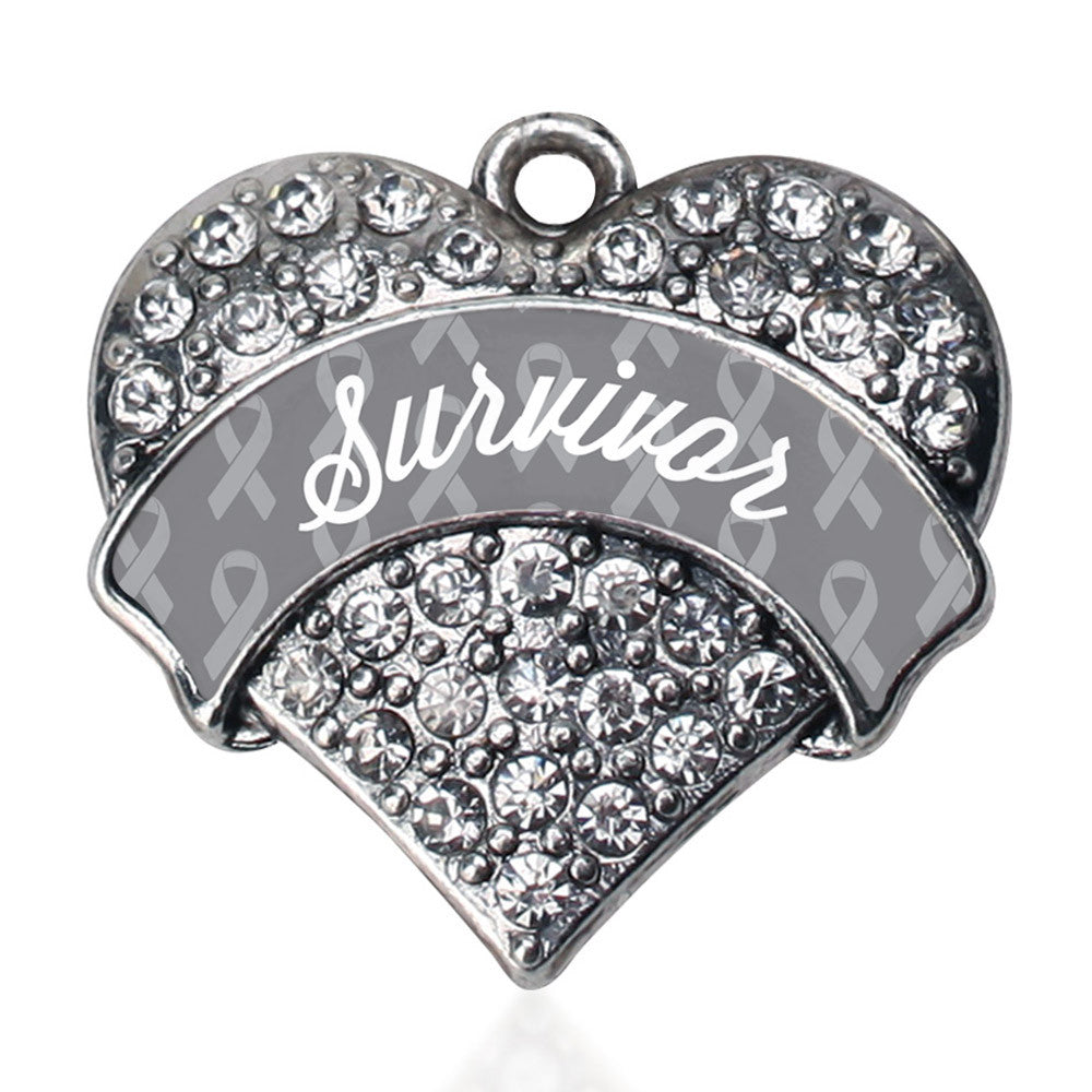 Gray Survivor  Pave Heart Charm