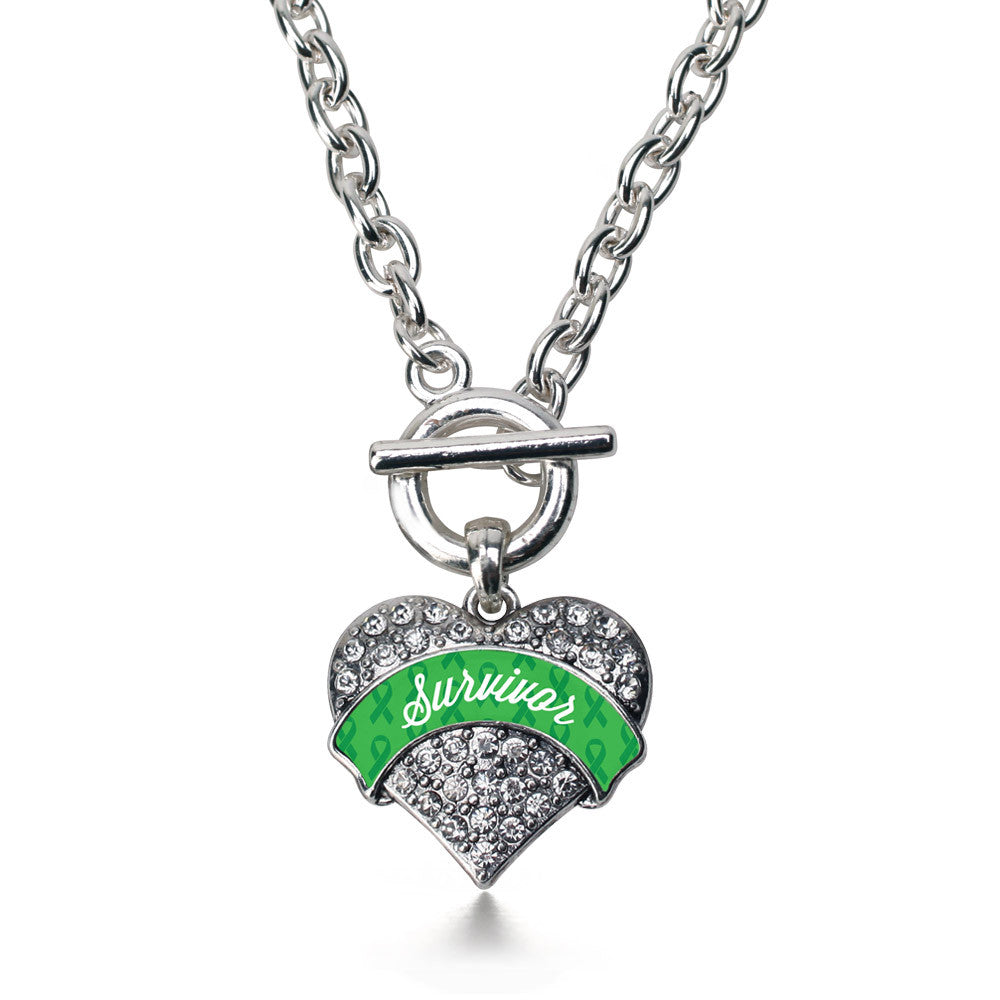Green Survivor Pave Heart Charm