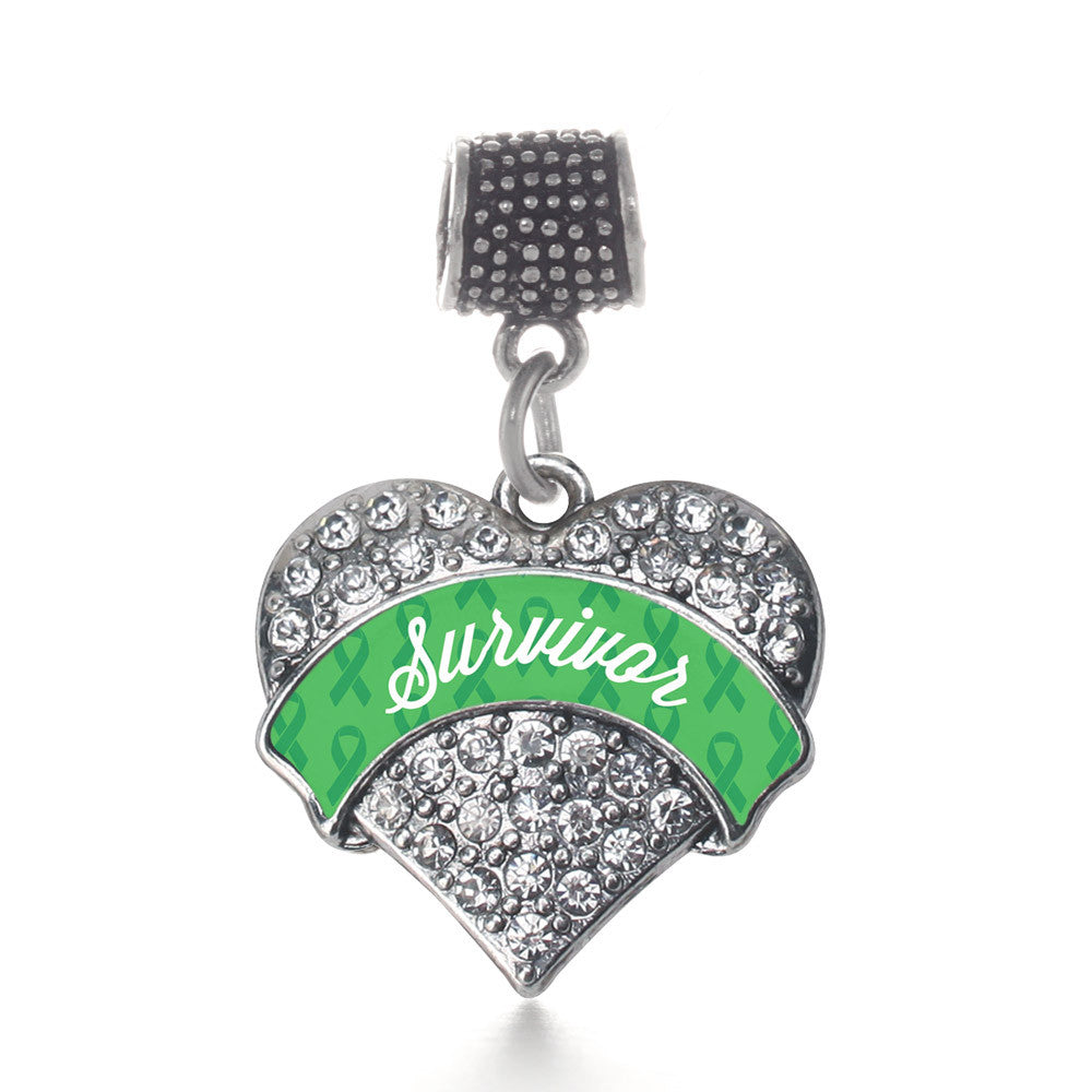 Green Survivor Pave Heart Charm