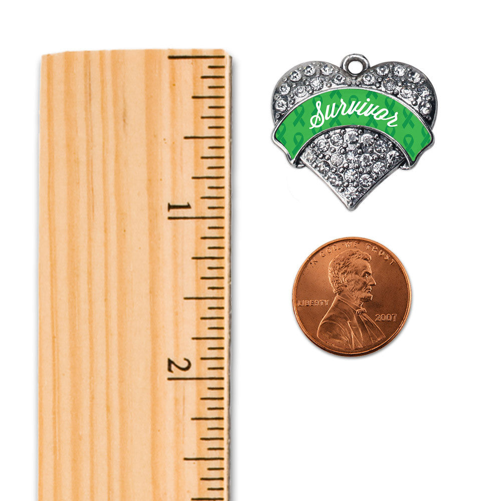 Green Survivor Pave Heart Charm