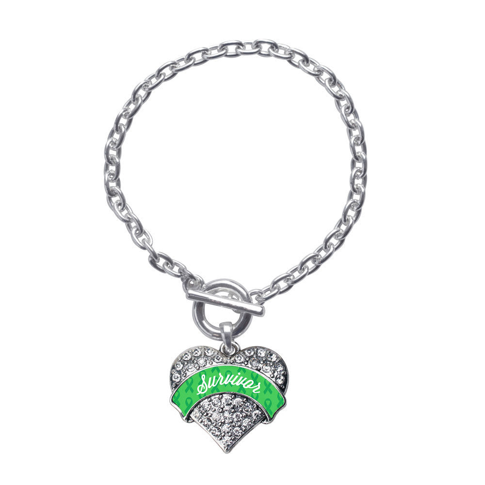 Green Survivor Pave Heart Charm