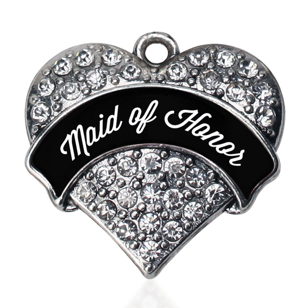 Black and White Maid of Honor Pave Heart Charm