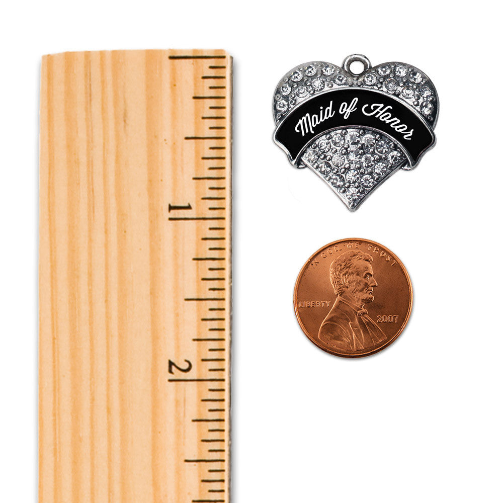 Black and White Maid of Honor Pave Heart Charm