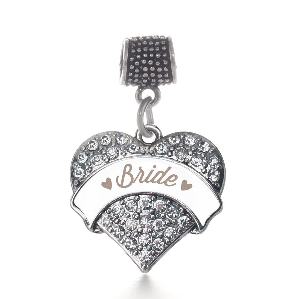Brown and White Bride Pave Heart Charm
