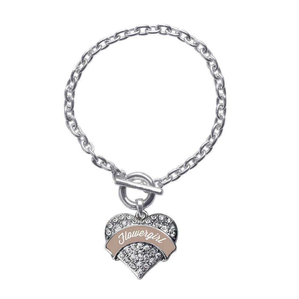 Brown and White Flower Girl Pave Heart Charm