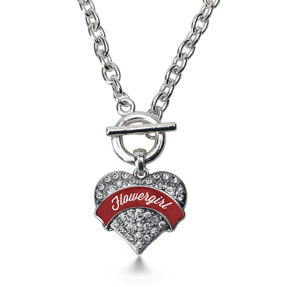 Crimson Red Flower Girl Pave Heart Charm