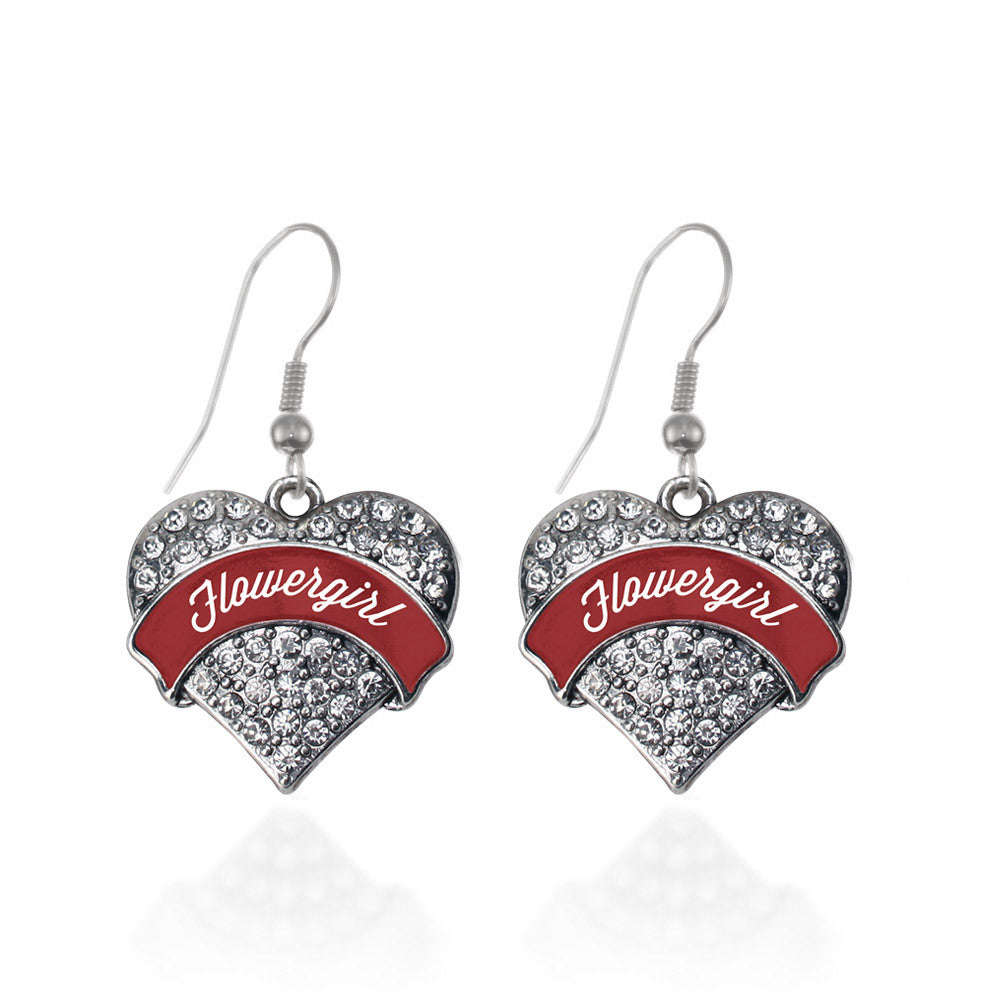 Crimson Red Flower Girl Pave Heart Charm