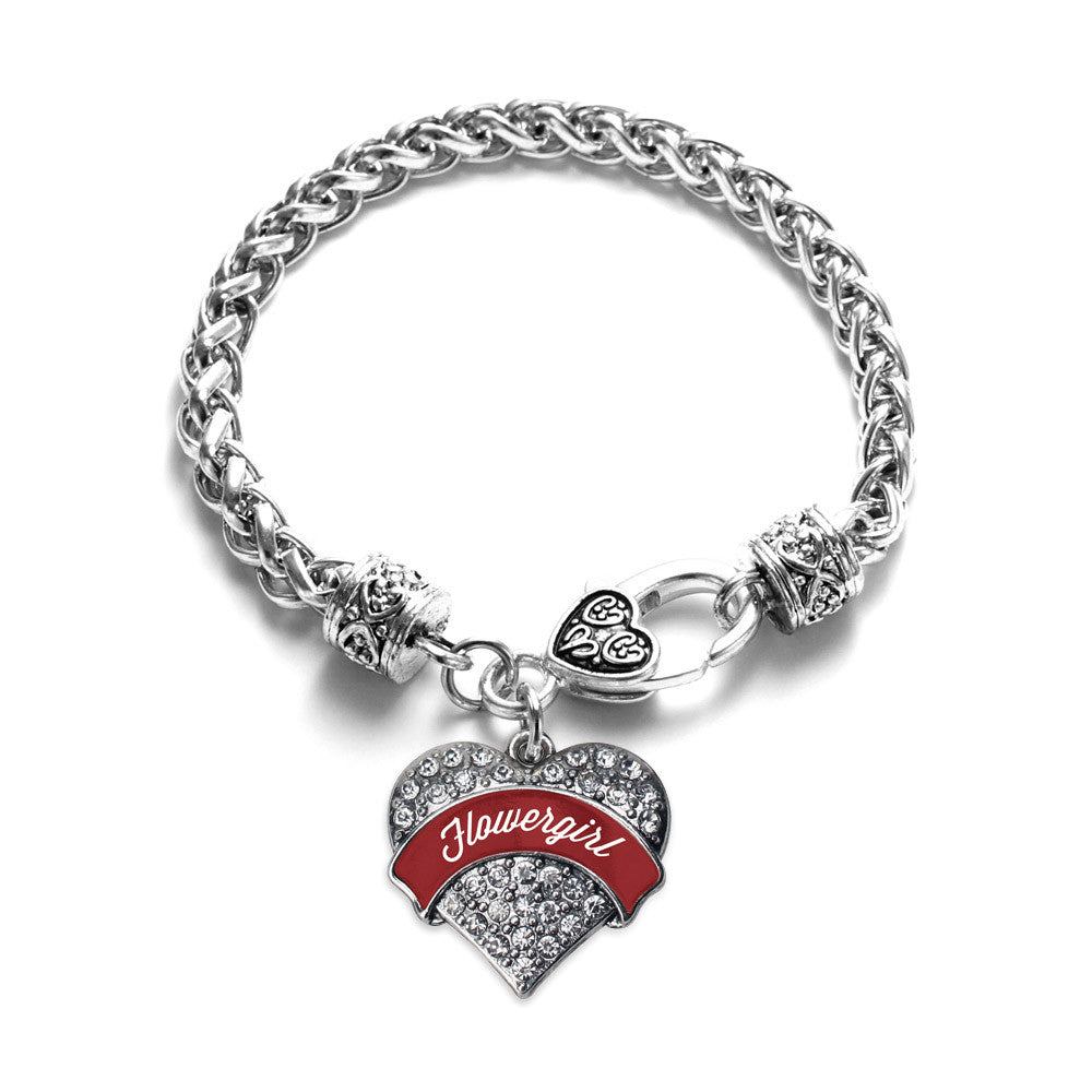 Crimson Red Flower Girl Pave Heart Charm