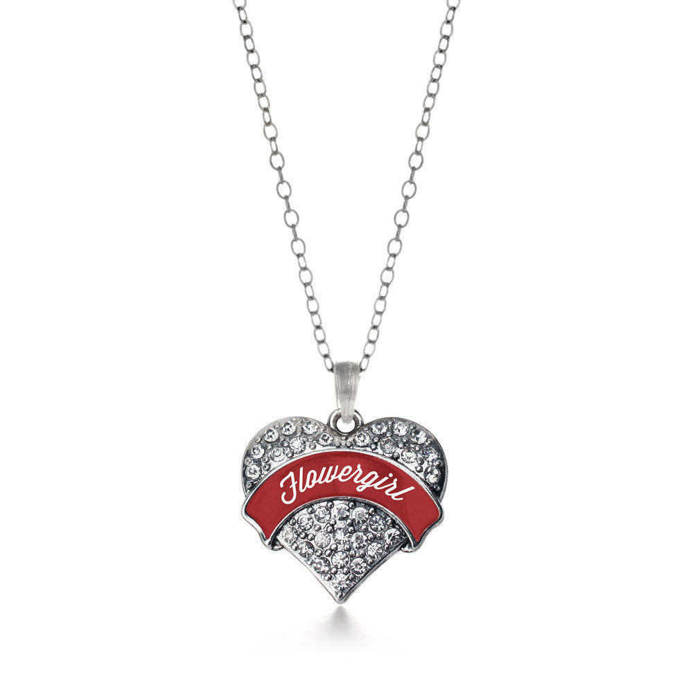 Crimson Red Flower Girl Pave Heart Charm