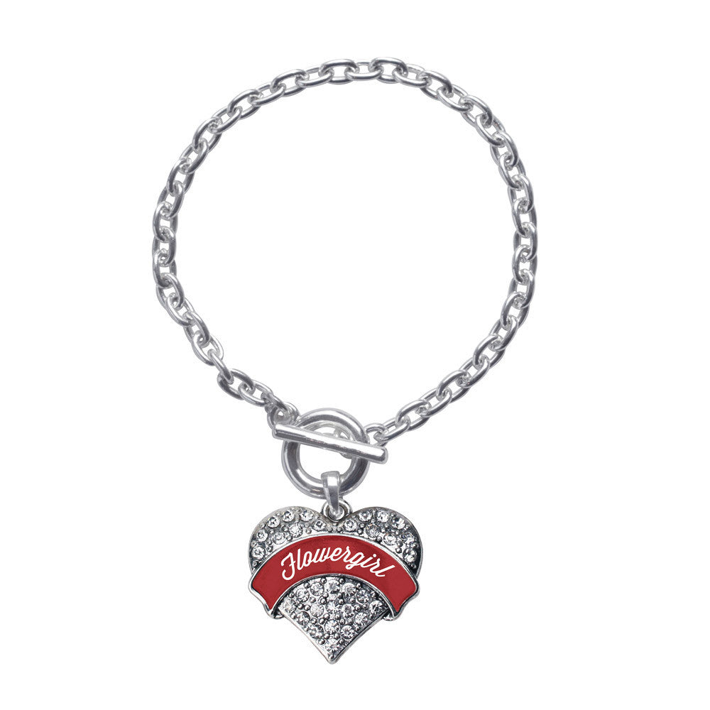 Crimson Red Flower Girl Pave Heart Charm
