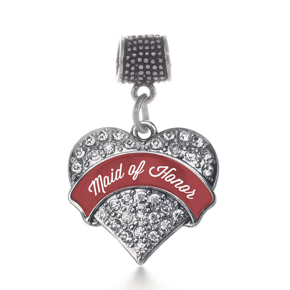 Crimson Red Maid of Honor Pave Heart Charm