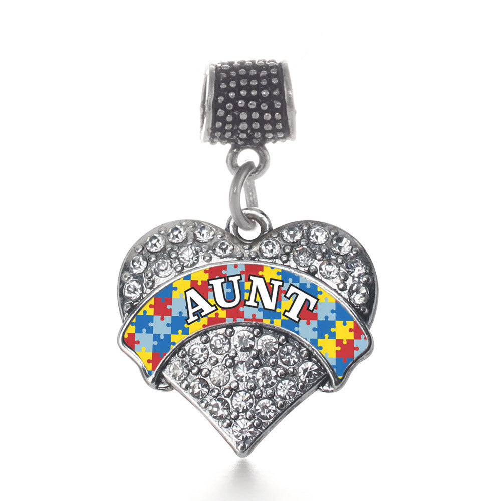 Autism Aunt Pave Heart Charm