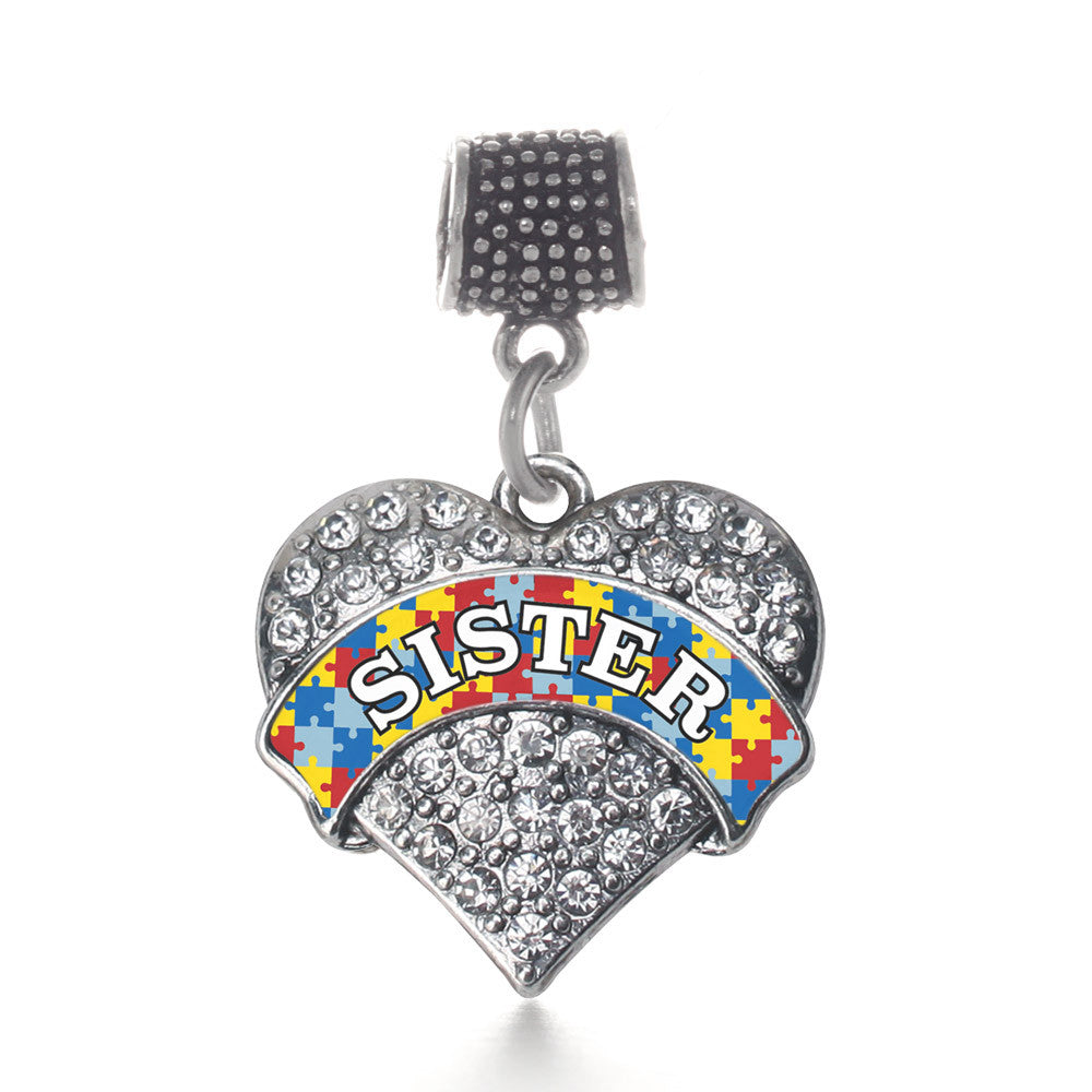 Autism Sister Pave Heart Charm
