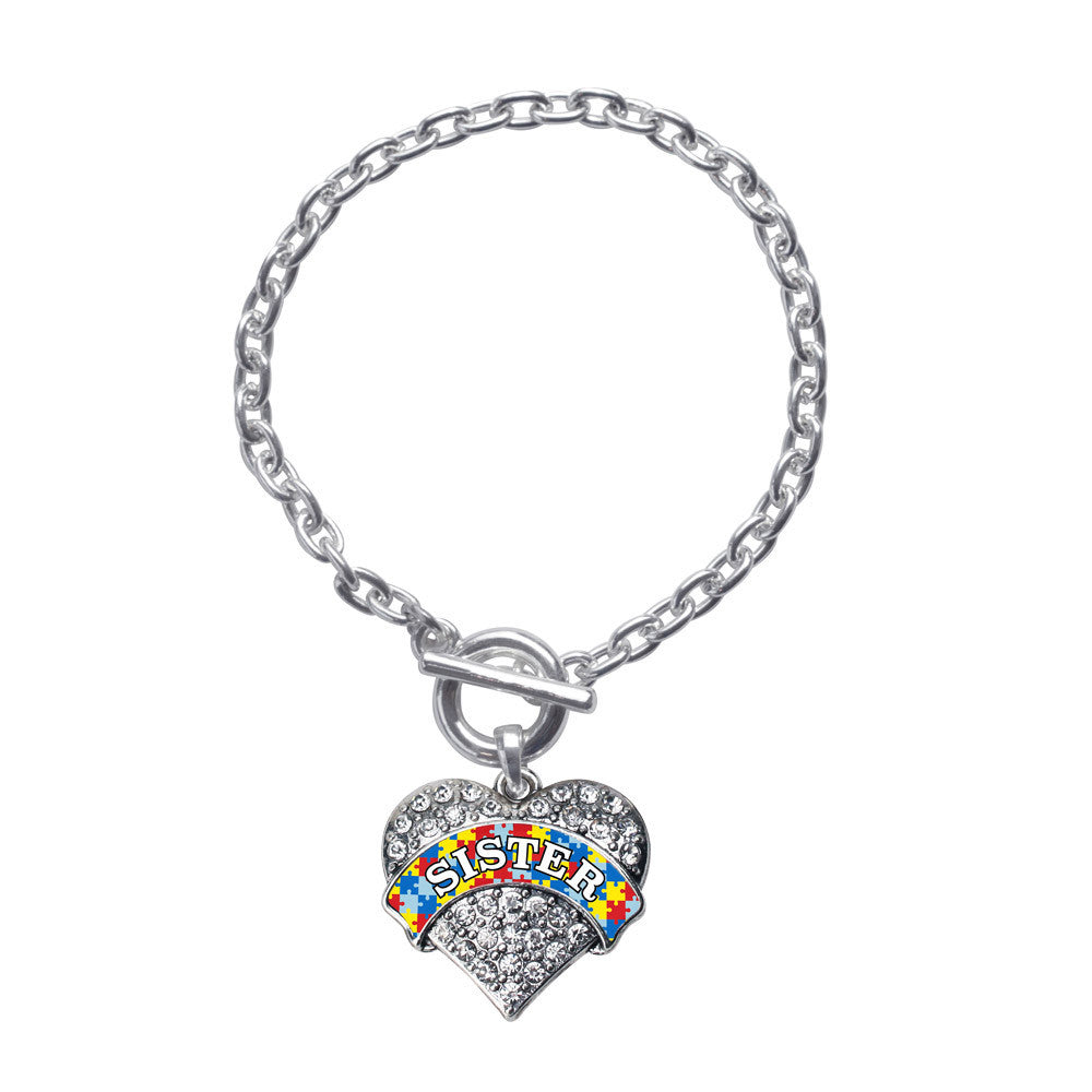 Autism Sister Pave Heart Charm