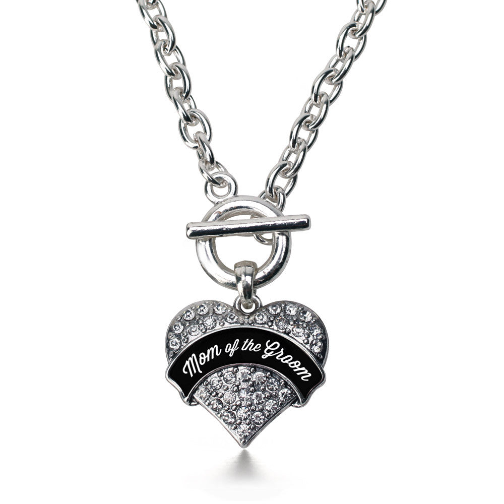 Black and White Mom of the Groom Pave Heart Charm