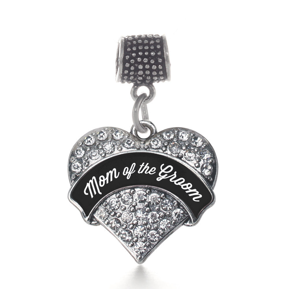 Black and White Mom of the Groom Pave Heart Charm