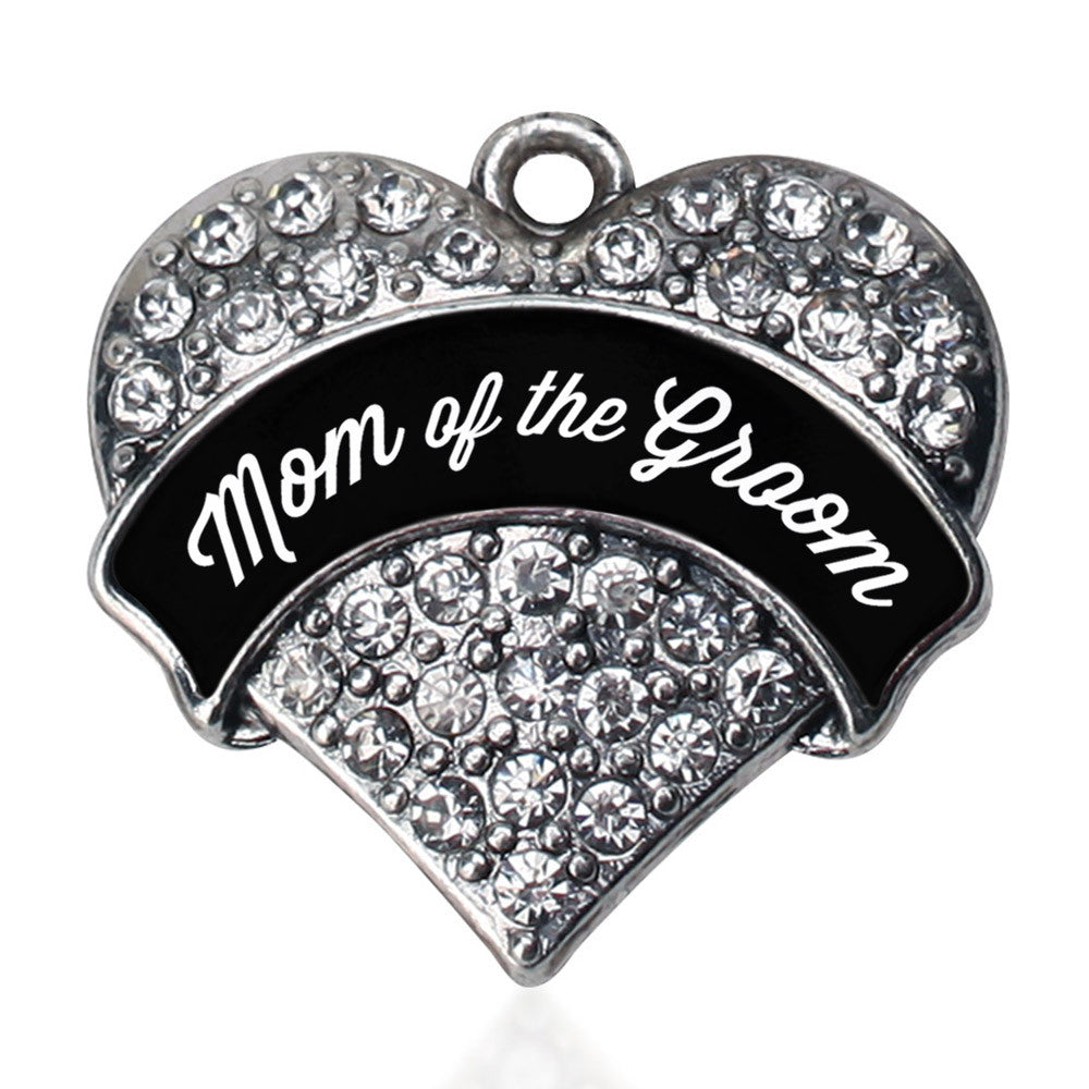 Black and White Mom of the Groom Pave Heart Charm