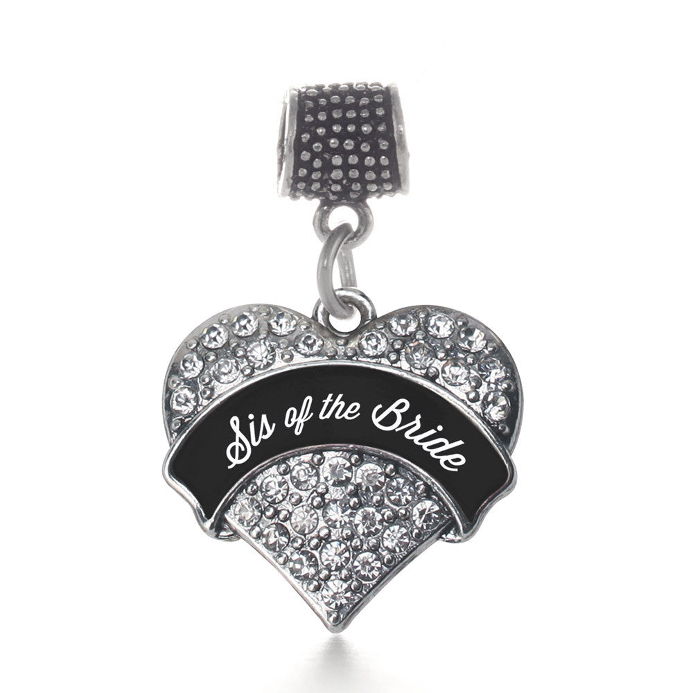 Black and White Sis of the Bride Pave Heart Charm