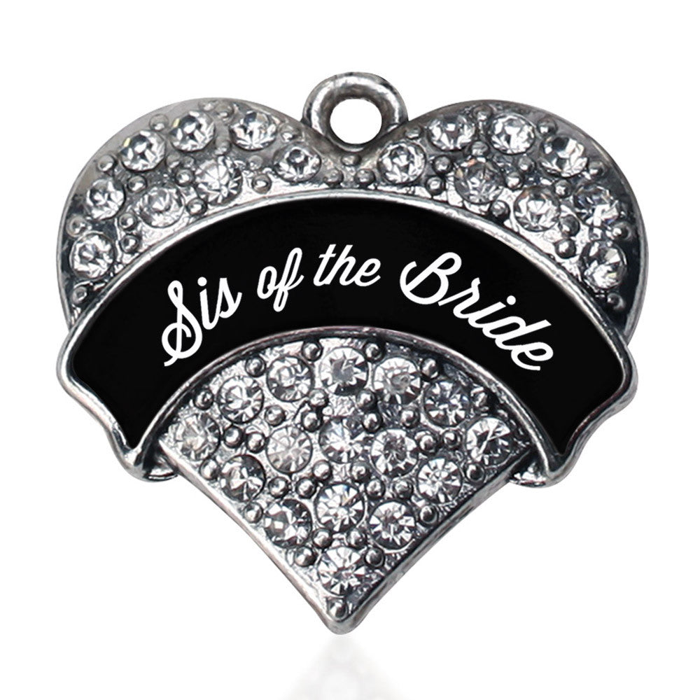 Black and White Sis of the Bride Pave Heart Charm