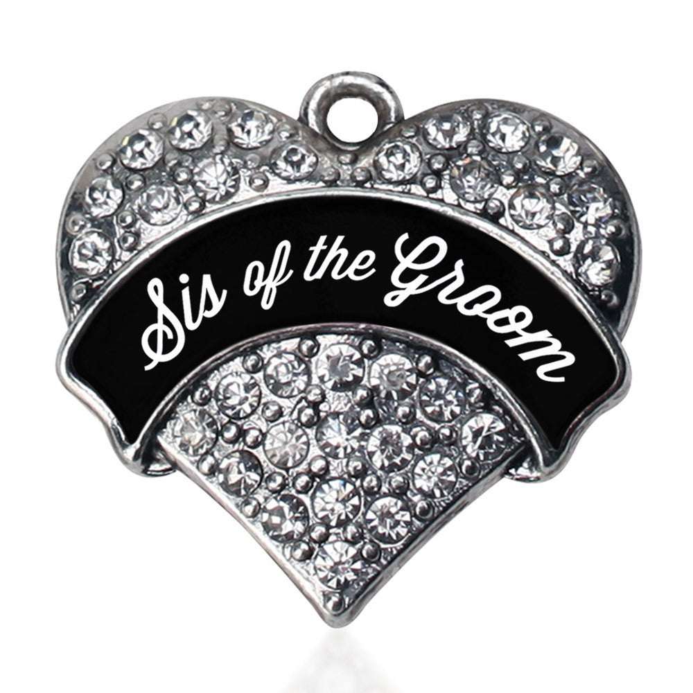 Black and White Sis of the Groom Pave Heart Charm