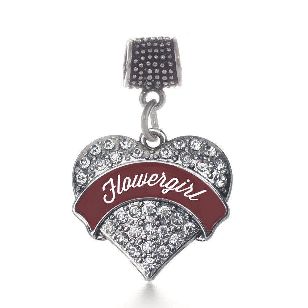 Burgundy Flower Girl Pave Heart Charm