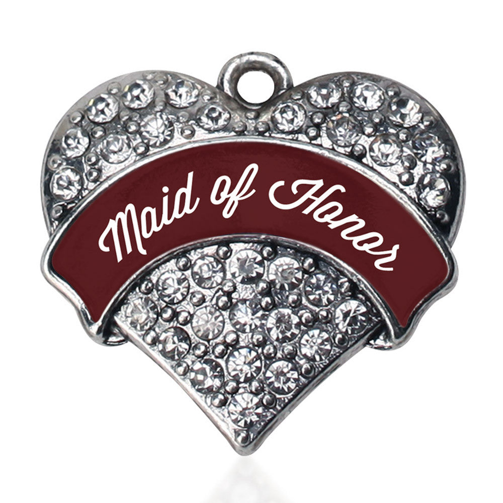 Burgundy Maid of Honor  Pave Heart Charm