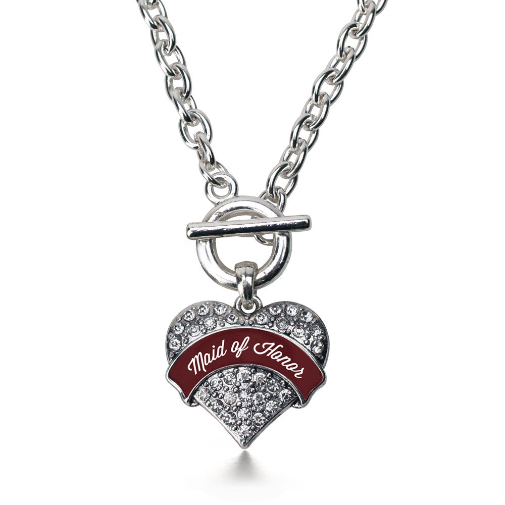 Burgundy Maid of Honor  Pave Heart Charm