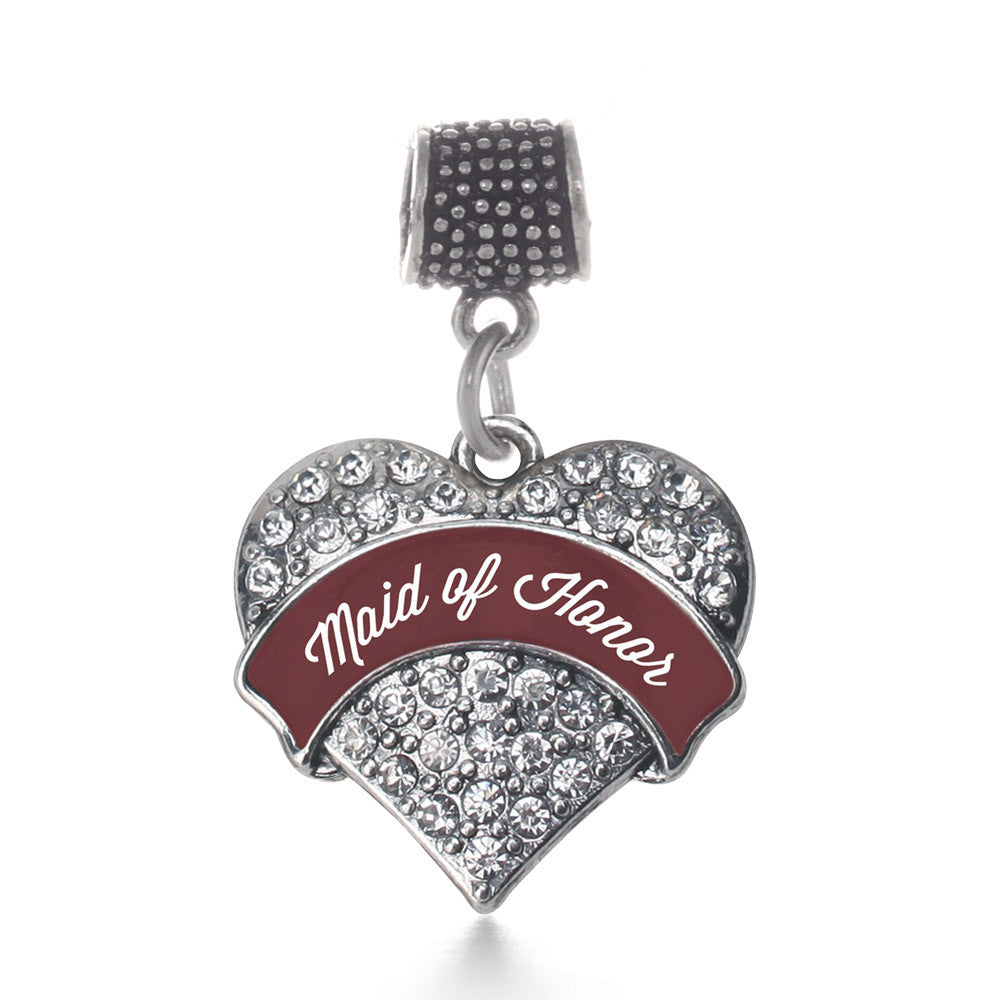 Burgundy Maid of Honor  Pave Heart Charm