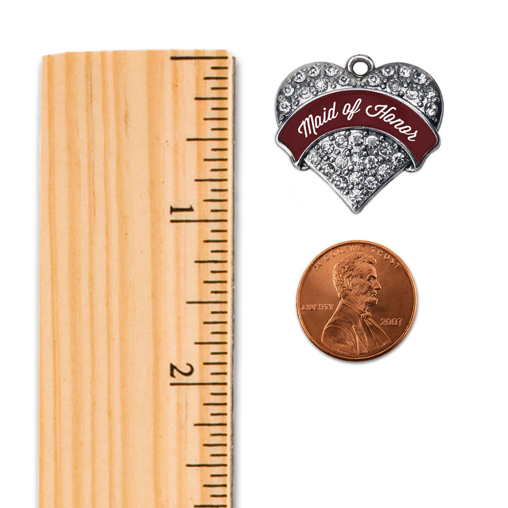 Burgundy Maid of Honor  Pave Heart Charm