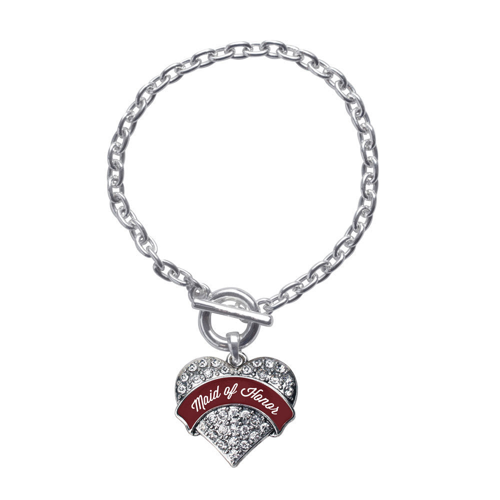 Burgundy Maid of Honor  Pave Heart Charm