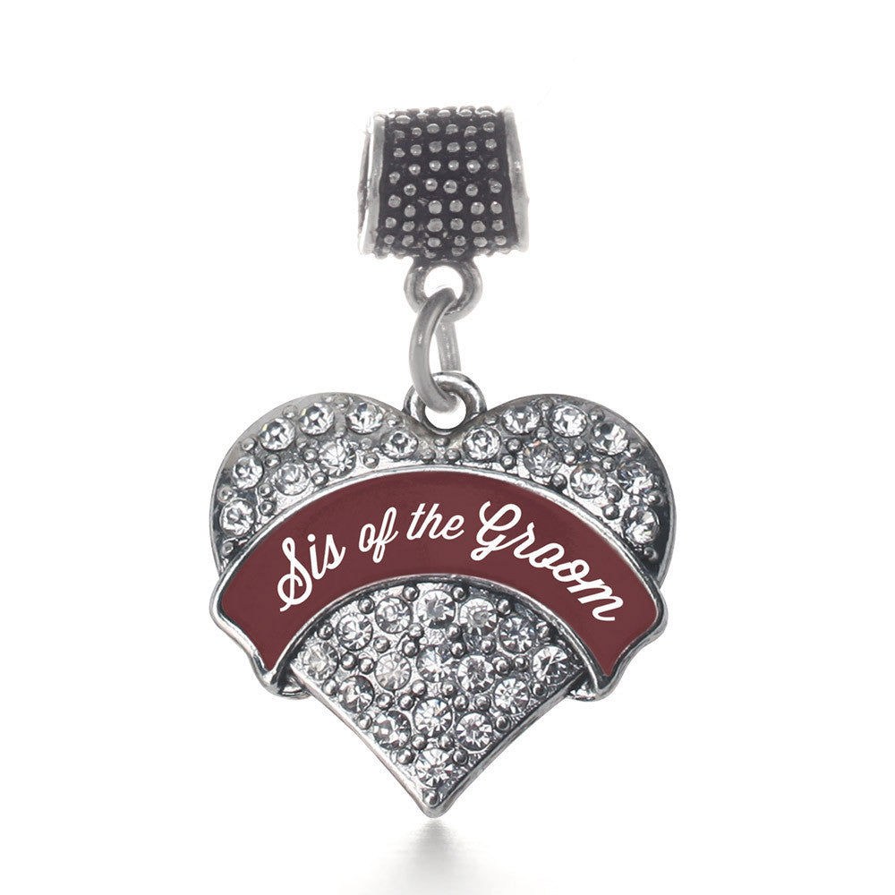 Burgundy Sis of the Groom Pave Heart Charm