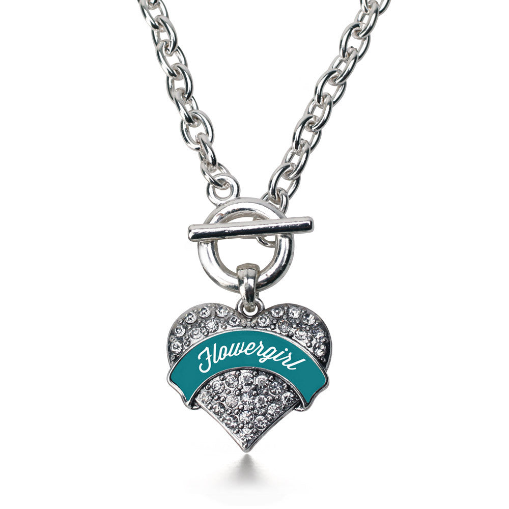 Dark Teal Flower Girl  Pave Heart Charm