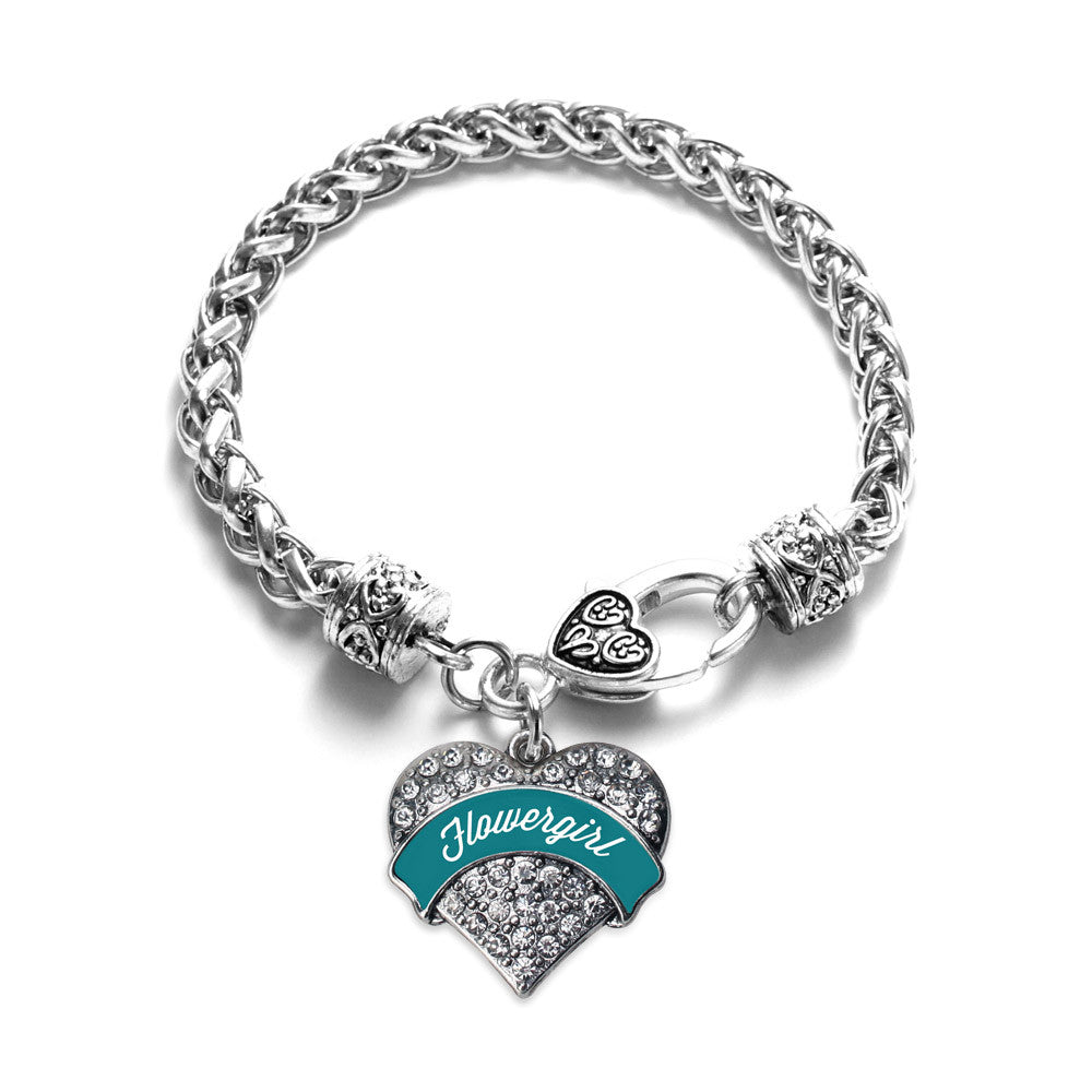 Dark Teal Flower Girl  Pave Heart Charm