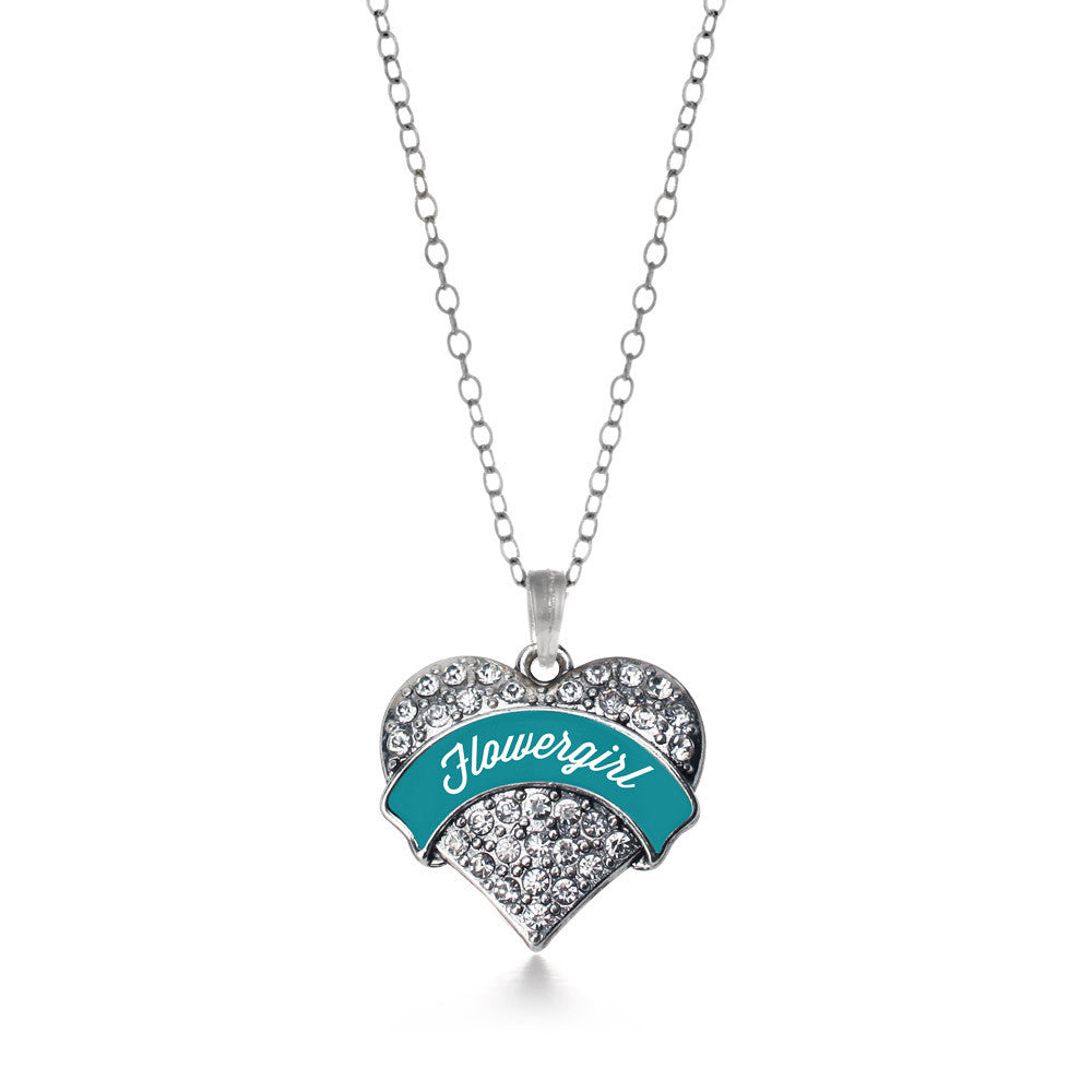 Dark Teal Flower Girl  Pave Heart Charm