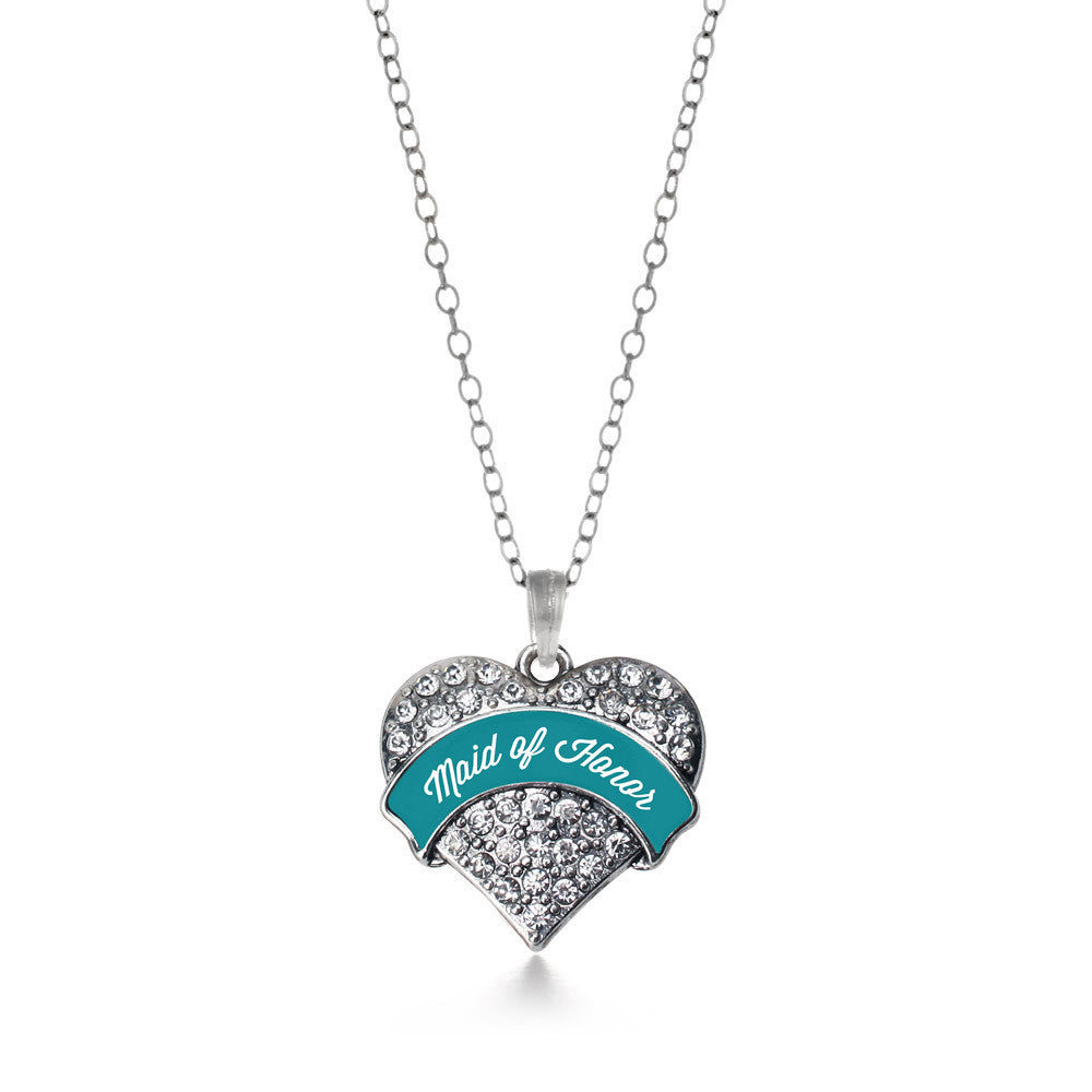 Dark Teal Maid of Honor Pave Heart Charm