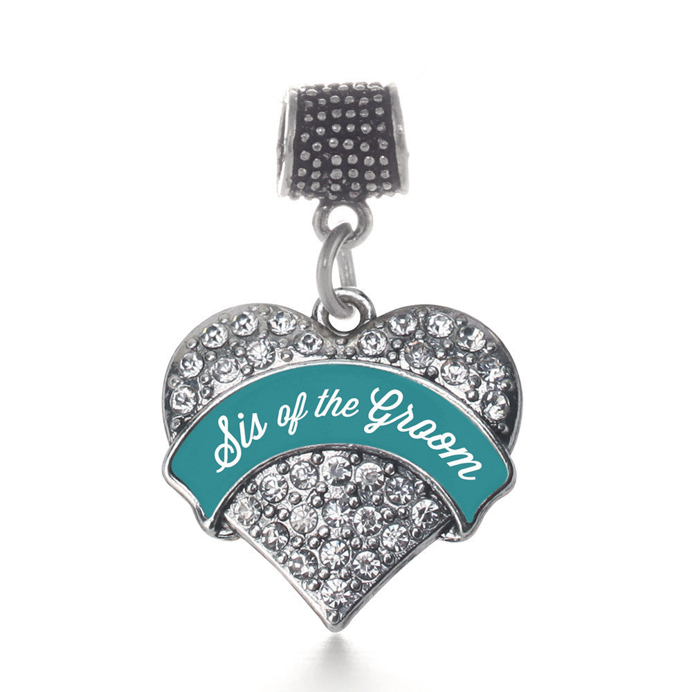 Dark Teal Sis of Groom Pave Heart Charm